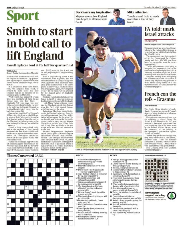 The Times' main sport page