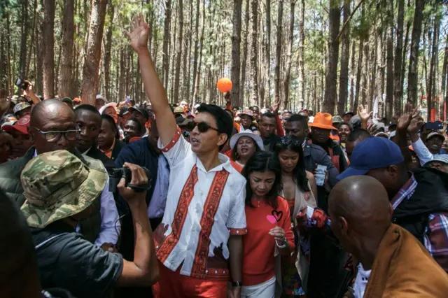 President Andry Rajoelina at a rally on Tuesday.