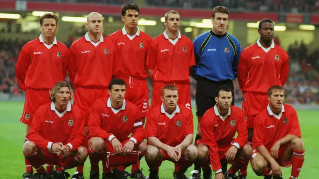 Rob Page (back row, second from left) played in the same Wales side as Charlie Savage's father Robbie (front row, left)