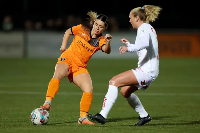 Mairead Fulton of Glasgow City and Karoline Haugland of Brann