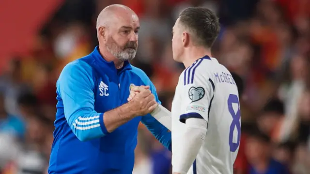 Steve Clarke with Callum McGregor at full-time