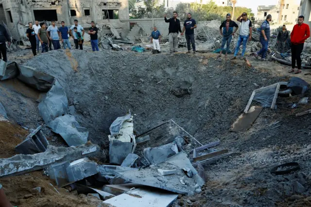 A picture this morning of a crater caused by an Israeli strike in Khan Yunis, in the south of the Gaza Strip