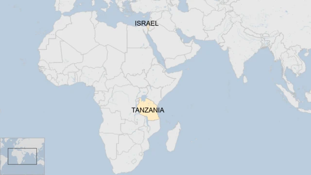 A map of the world showing Israel and Tanzania.