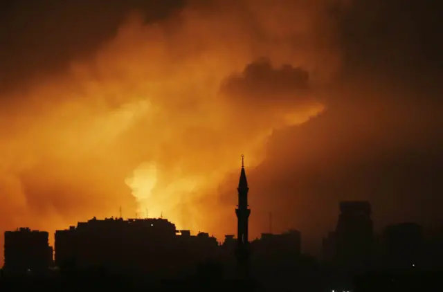 Smoke rises after an Israeli airstrike that has been going on for six days in Gaza City, Gaza on October 12, 2023