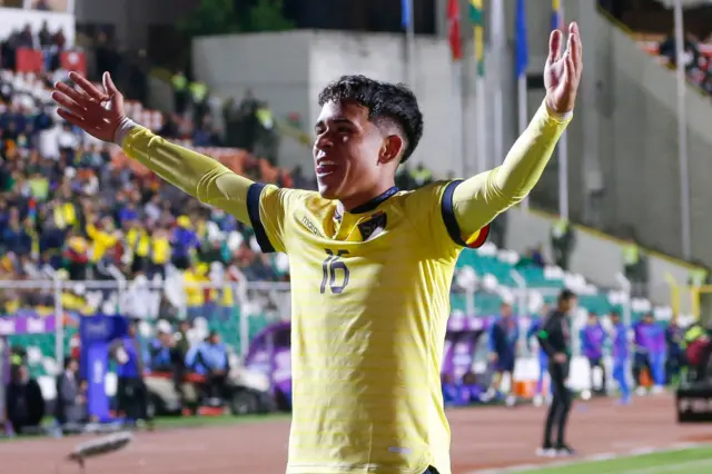 Kendry Paez celebrates scoring for Ecuador