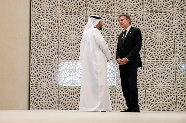 US Secretary of State Antony Blinken tours the Imam al-Tayeb Mosque at the Abrahamic Family House in Abu Dhabi