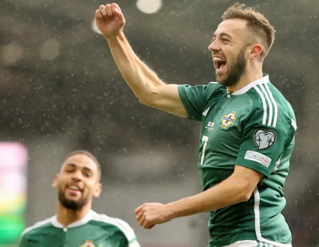 Conor McMenamin celebrates scoring for Northern Ireland