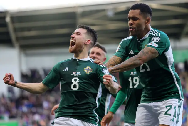 Paul Smyth celebrates scoring against San Marino