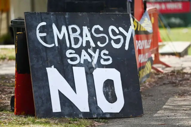 A sign in Canberra making reference to the Aboriginal Tent Embassy - a grassroots group part of the Progessive No camp