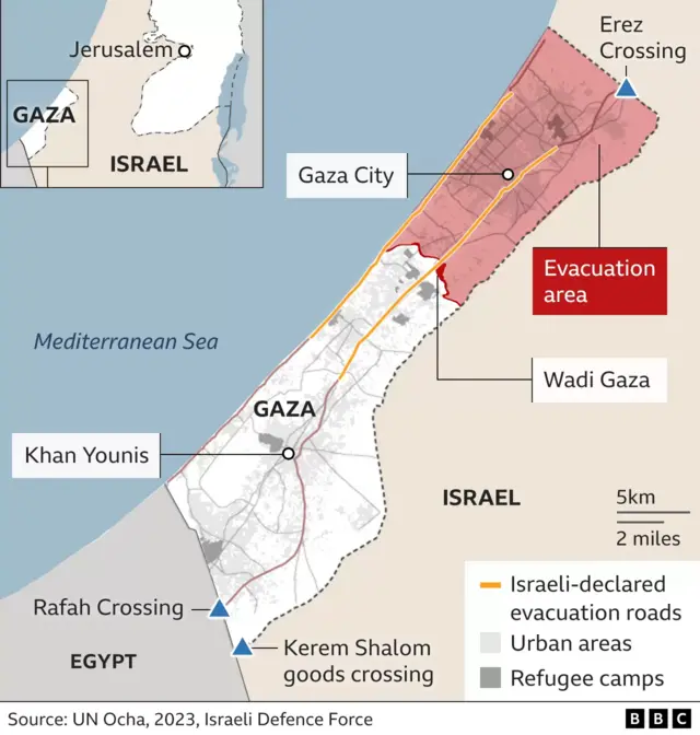 Map of Gaza and Rafah crossing