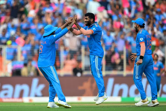 Jasprit Bumrah celebrates a wicket