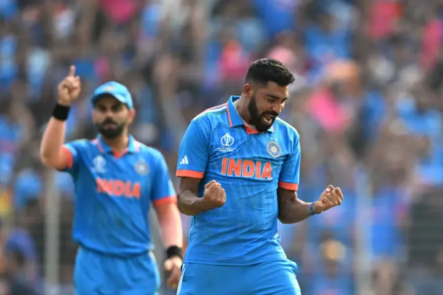 Mohammed Siraj celebrates the wicket of Babar Azam