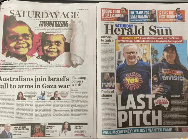 Saturday Age and Saturday Herald Sun Voice referendum front pages