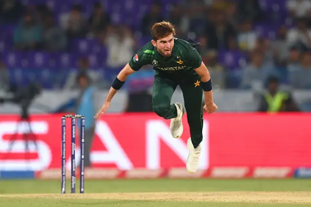 Shaheen Shah Afridi of Pakistan bowls during the ICC Men's Cricket World Cup India 2023 between Pakistan and Netherlands