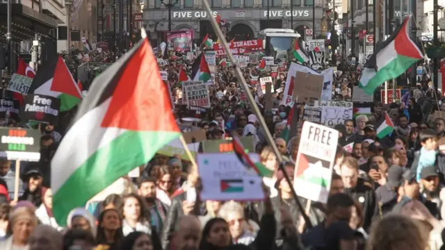 Protesters during a March for Palestine in London.