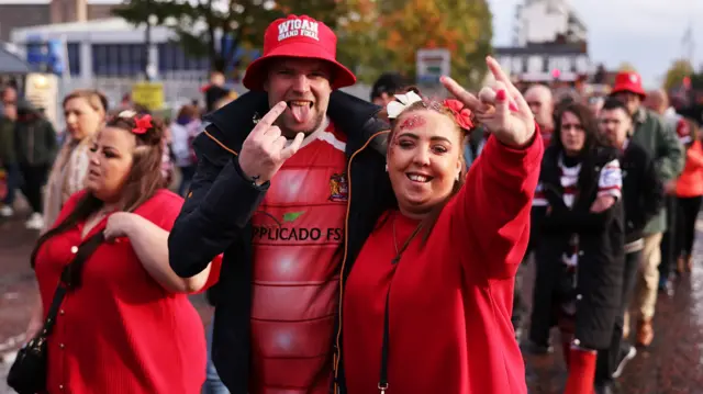 Wigan Warriors fans outside Old Trafford