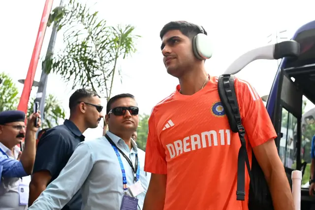 Shubman Gill arrives at the stadium in Ahmedabad