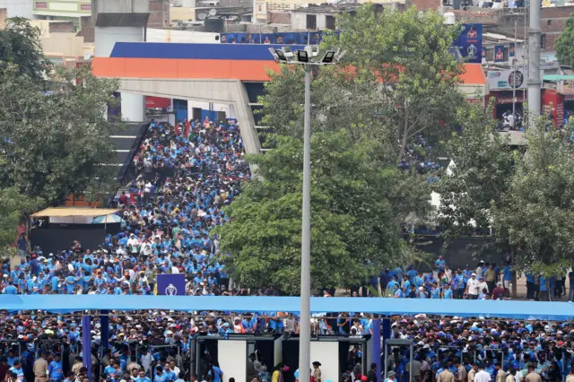 Fans gather before India v Pakistan in Ahmedabad at Cricket World Cup 2023