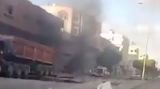 A grab taken from a video of the strike on the Palestinian convoy