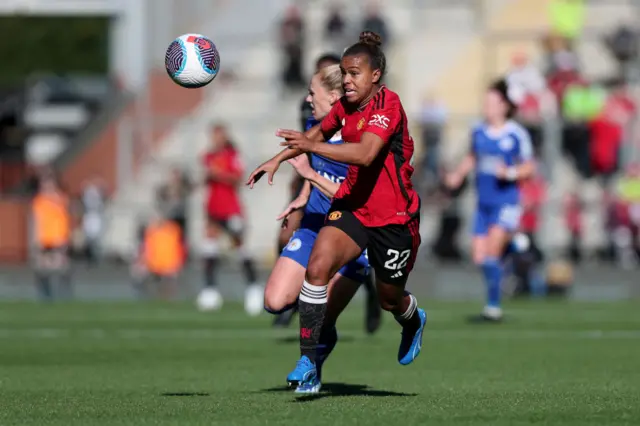 Parris runs free of a Leicester defender.