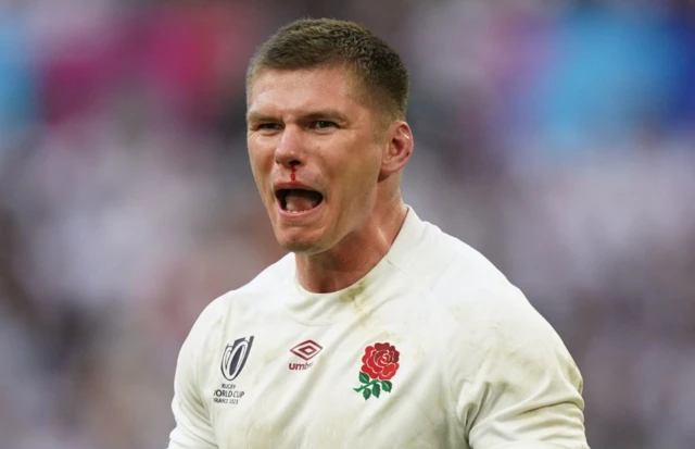 Owen Farrell reacts during the game