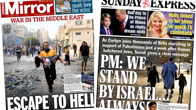 Front pages of the Sunday Mirror and Sunday Express