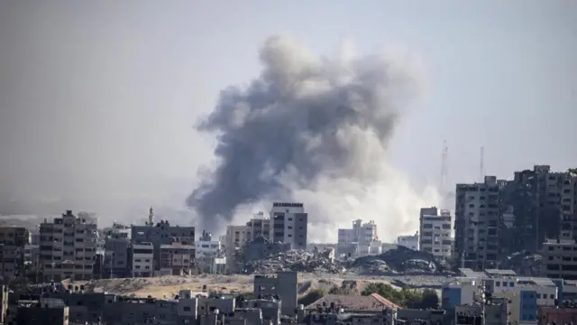 Smoke rises following Israeli strikes in Gaza