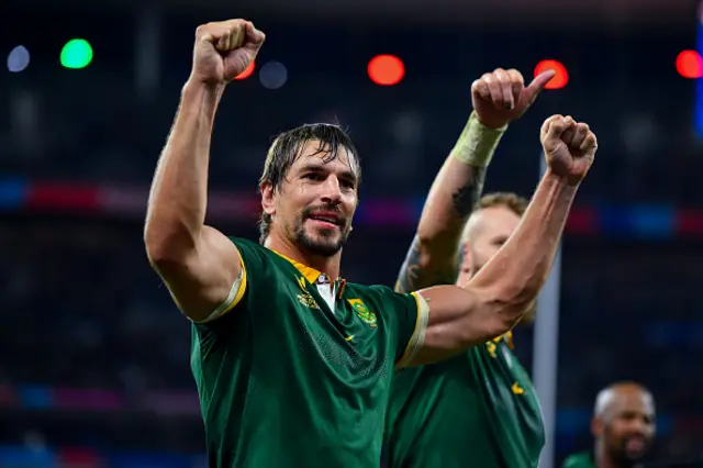 Eben Etzebeth of South Africa celebrates victory