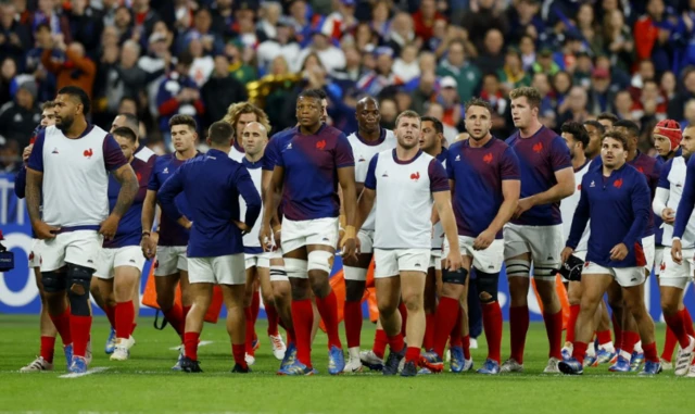 France walk off after their warm-up