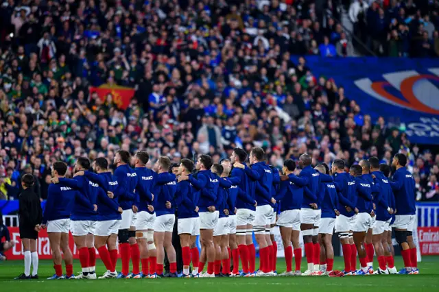 France team sign the anthem prior to kick-off