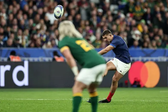 France's full-back Thomas Ramos takes a penalty kick