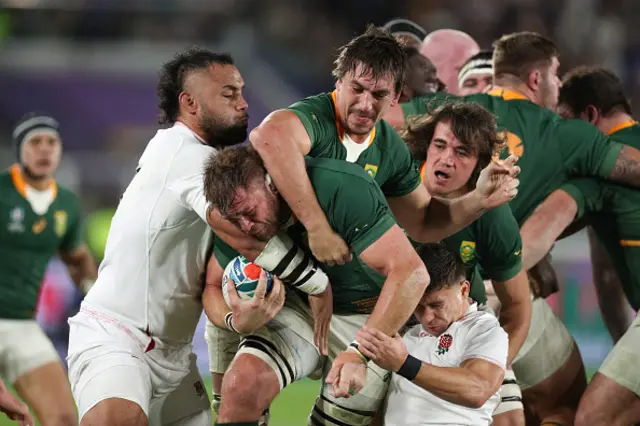 Duane Vermeulen of South Africa driven forward by team mate Eben Etzebeth