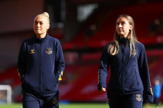 Everton players at Anfield