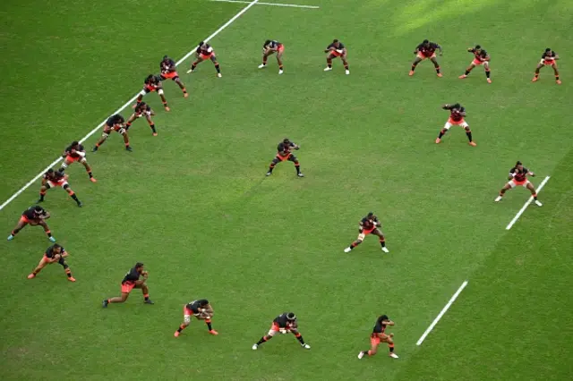 Fiji's players perform the Cibi war dance