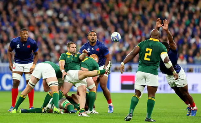 Cobus Reinach of South Africa kicks the bal