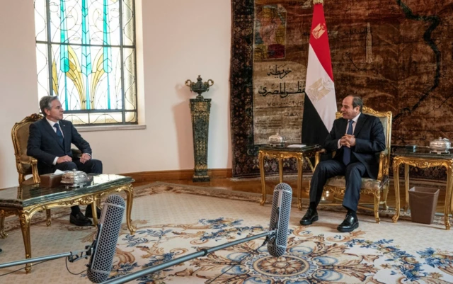 US Secretary of State Antony Blinken meets with Egypt's President Abdel Fattah El-Sisi at Al-Ittihadiya Palace in Cairo