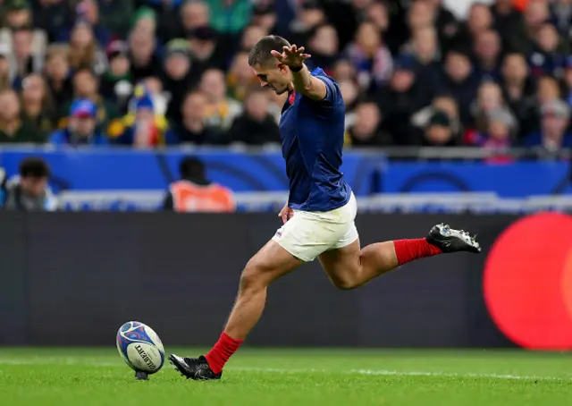 Thomas Ramos of France kicks their side's second penalty