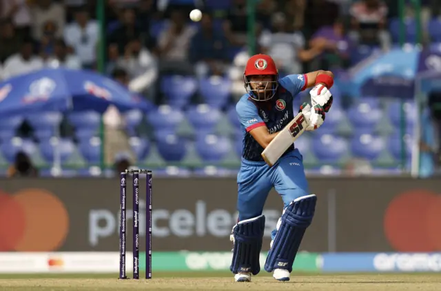 Ibrahim Zadran of Afghanistan plays a shot