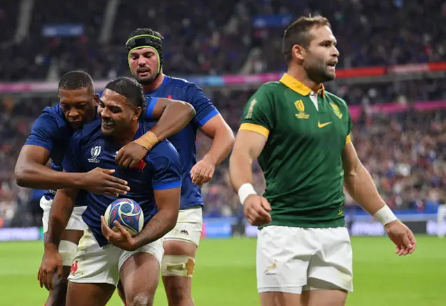 Peato Mauvaka of France celebrates with teammates