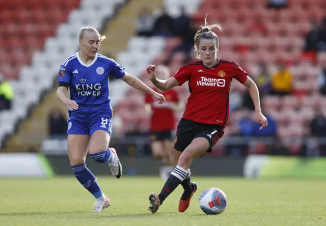 Leicester City's Jutta Rantala and Manchester United's Ella Toone