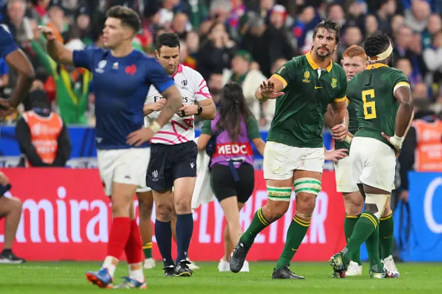 Eben Etzebeth of South Africa leaves the field a