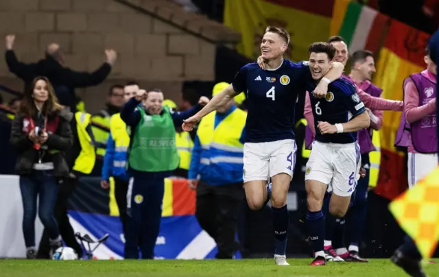 Kieran Tierney celebrates with Scott McTominay