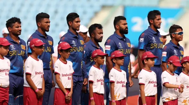 Sri Lanka players during the national anthem