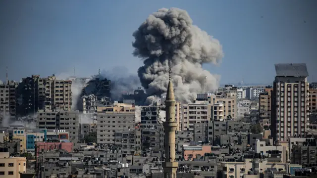 Smoke rises above Gaza as Israel continues its bombardment of the Palestinian enclave