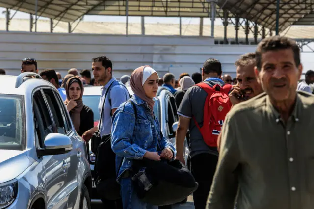 Gazans with foreign passports waiting at the Rafah border crossing