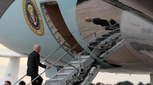 U.S. President Joe Biden boards Air Force One for travel to Tel Aviv, Israel, from Joint Base Andrews, Maryland, U.S.,