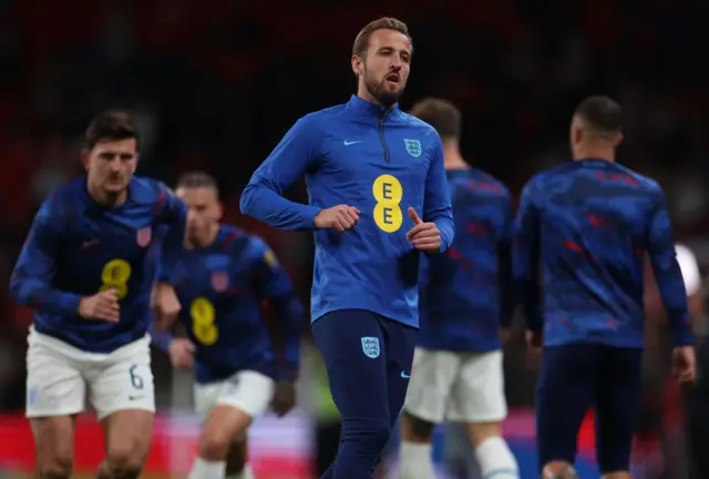 Kane warms up at Wembley