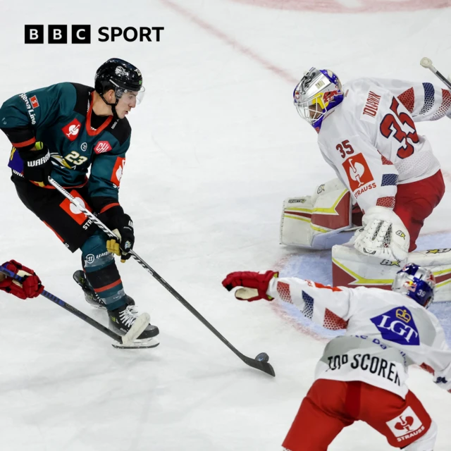 Belfast Giants Daniel Tedesco scoring the winning overtime goal