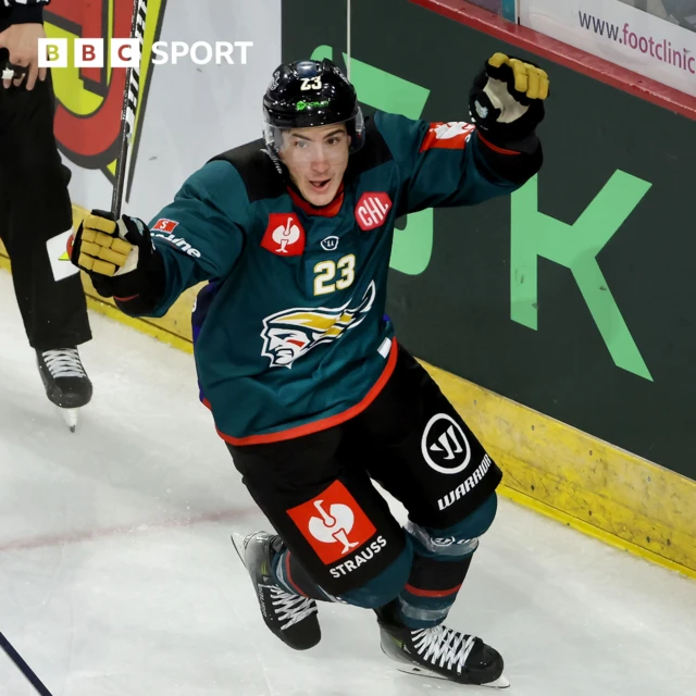 Belfast Giants Daniel Tedesco celebrates scoring the winning overtime goal