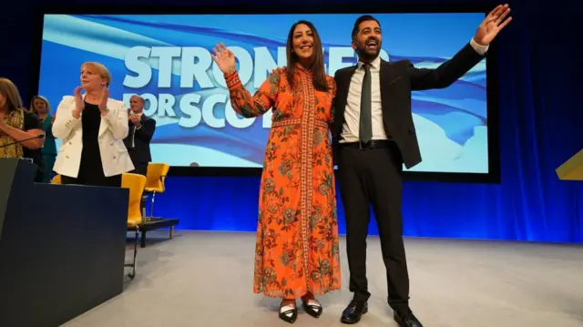 Scottish First Minister and SNP leader Humza Yousaf making his keynote speech during the SNP annual conference at the Event Complex Aberdeen (TECA) in Aberdeen.